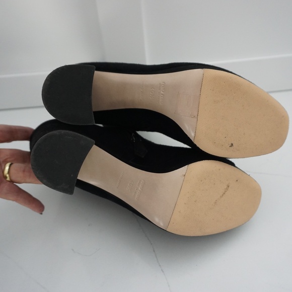 Miu Miu Open Toe Black Suede Block Heel Ankle Booties Boots - Picture 8 of 13
